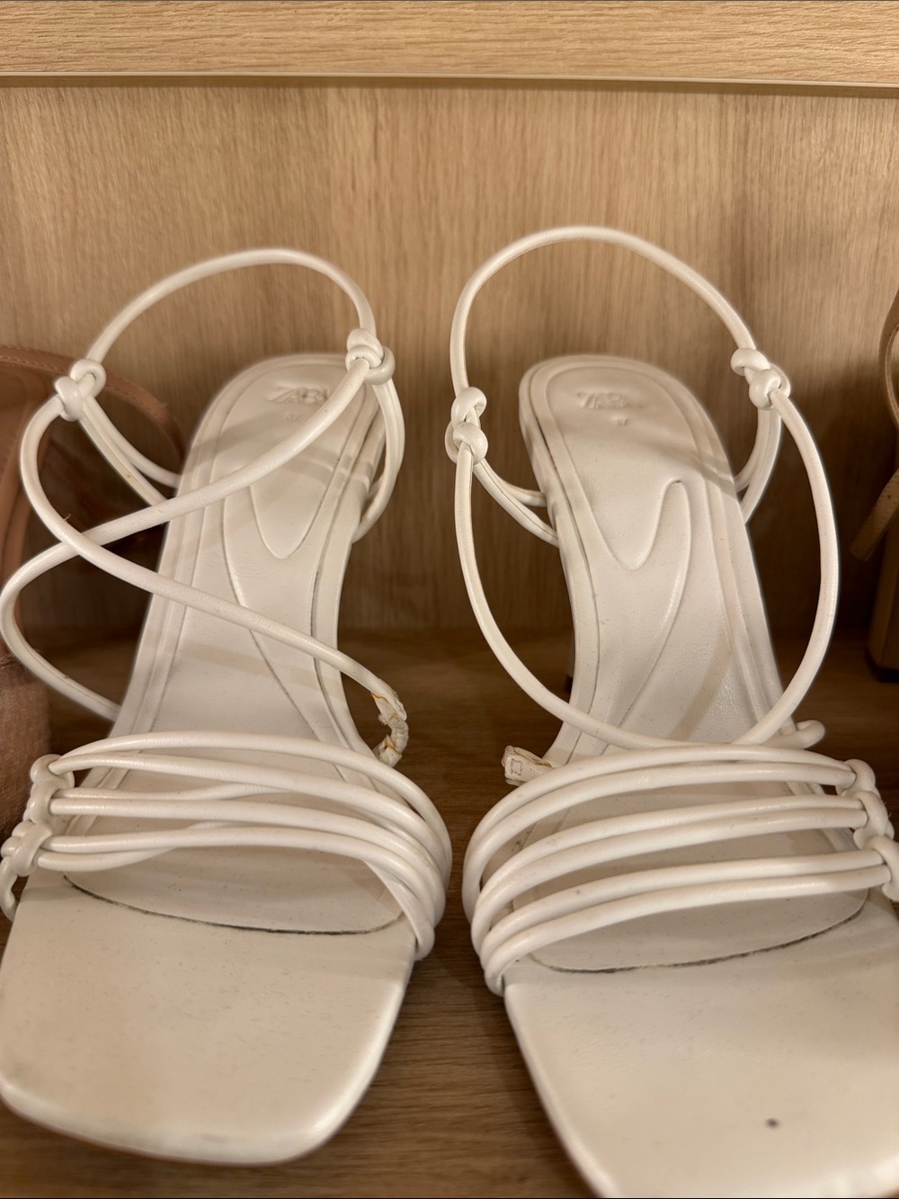 Zara White Strappy Square-Toe Heeled Sandals